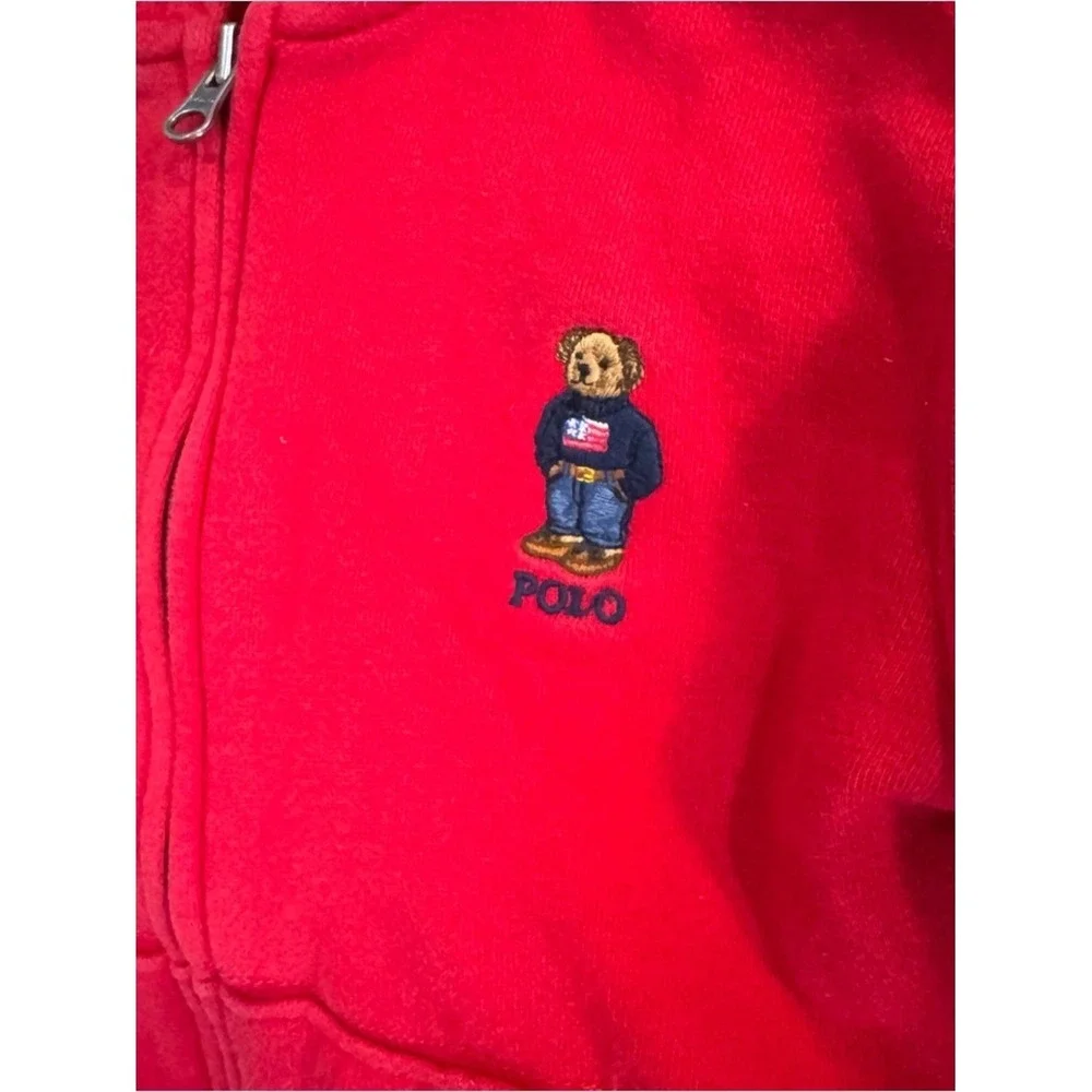 Polo Ralph Lauren‎ Kids Red Polo Bear Full Zip Hoodie Sweatshirt Size 5